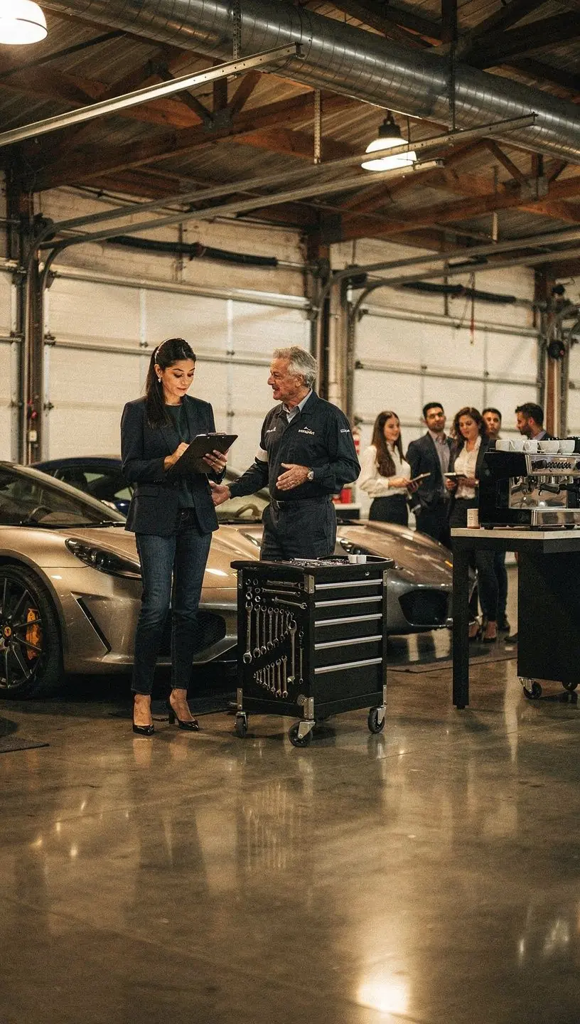 Professional technician performing meticulous interior detailing on a premium vehicle at a New York garage